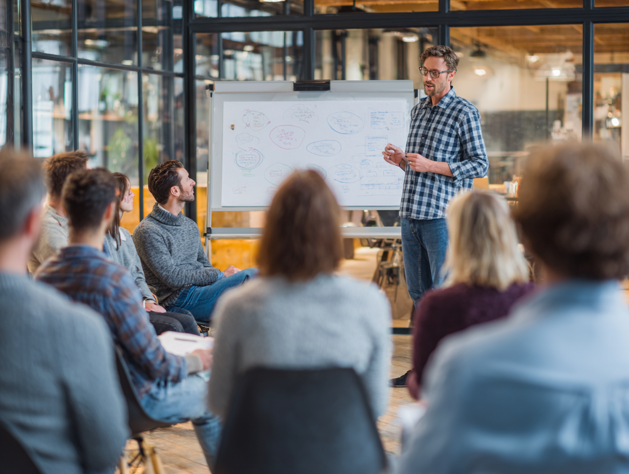 Група людей різного віку займається функціональним тренуванням у світлому спортзалі